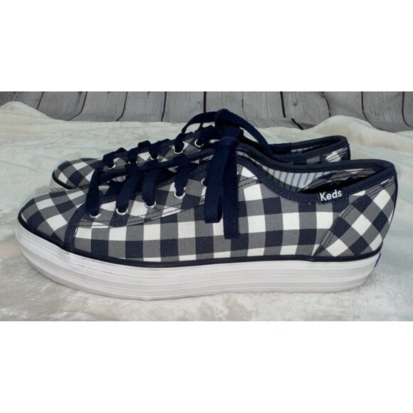 KEDS x DRAPER JAMES Triple Kick Dolly Check Navy White Platform Shoe Size 8 - Picture 1 of 10